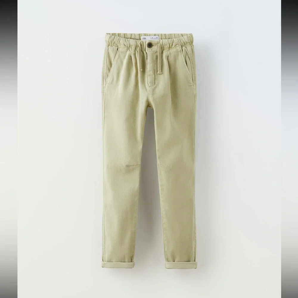 Zara kids, green, stretch pleated pants, size 6 years
